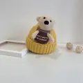 Berretto neonato in maglia gialla con orsetto di peluche e scritta decorativa - Taglia neonato / Giallo