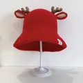 Red baby sun hat with cute antlers and ears, knitted style for autumn and winter seasons - Infant One Size / Red
