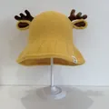Cute ginger baby knit bucket hat with brown antlers and deer ears design for toddlers - 48-50cm / Yellow