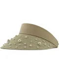 Handmade raffia open top sun visor with pearl embellishments for women - M(56-58cm) / Camel