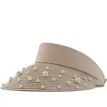 Detailansicht handgenähter Perlen auf der beigen Stroh-Sonnenhutkrempe für Damen - M(56-58cm) / Rosa