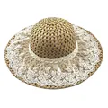Chapeau de paille en dentelle à large bord pour la protection solaire et style élégant - M (56-58cm) / Khaki