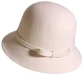 Elegante gebroken witte wollen vilt cloche hoed met retro strik voor dames winter - M(56-58cm) / Broken Wit
