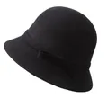 Elegante zwarte wollen vilthoed voor dames in Hepburn-stijl met decoratieve strik - M(56-58cm) / Zwart
