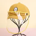 Yellow kids baseball cap with a detachable transparent face shield and cute bear embroidery - Adjustable / Yellow