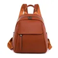 Women soft leather backpack in caramel brown with pebble texture and metal rivets - Orange Red