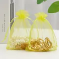 Bright yellow organza drawstring jewelry pouches for gift packaging and accessory storage - 5*7cm / Yellow