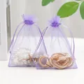 Purple organza drawstring gift pouch for jewelry with elegant sheer mesh fabric - Purple