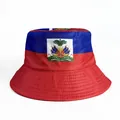Reversible bucket hat featuring Haiti national flag colors and detailed coat of arms - Haiti Blue Red Horizontal Colorblock Style