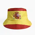 Reversible bucket hat featuring Spain national flag stripes and coat of arms design - Spain Red Yellow Horizontal Stripes Crest Style