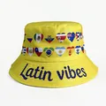 Yellow bucket hat for fans with heart-shaped country flags and Latin vibes print - Yellow Heart Shape Flag Letter Style (Latin vibes)