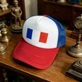 France flag themed mesh baseball cap with red, white, and blue tricolor design - France Flag Colorblock Mesh Peak Cap Style