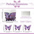 Detailed size guide for 12pcs Halloween 3D purple butterfly wall stickers with measurements - Purple Halloween Pattern (PY17501)