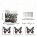 Product size chart for 10pcs 3D skull rose butterfly stickers with dimensions and tape - Black Skull and Rose (PY17503)