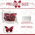 Detailed size guide for 3D skull rose butterfly stickers with dimensions and components - Red and Black Double Wings (PY18015)