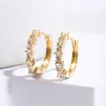 Elegant gold-plated hoop earrings featuring inlaid square white cubic zirconia crystals - Gold with White Zircon