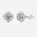Elegant S925 sterling silver four-petal flower stud earrings with moissanite stones - Four-Leaf Clover Halo Style (E11563)