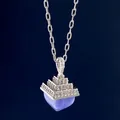Silver pyramid necklace with diamond pavé and heart shaped blue lace agate pendant - Blue Lace Agate Pyramid Pendant Necklace / Silver