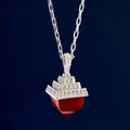 Silver pyramid necklace with a vibrant red stone and sparkling pavé diamond setting - Red Agate Pyramid Pendant Necklace / Silver