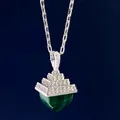 Elegant emerald green malachite pyramid pendant necklace with sparkly zircon stones - Malachite Pyramid Pendant Necklace / Silver