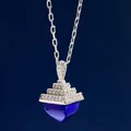 Silver pyramid pendant necklace featuring micro-pave zircons and faceted blue gemstone - Lapis Lazuli Pyramid Pendant Necklace / Silver