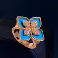Rose gold princess flower ring with turquoise enamel and white zircon pave setting - Rose Gold Turquoise Style