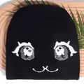 Bonnet en maille jacquard noir mignon avec motif yeux de chat pour l'hiver - Taille unique / Noir