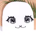 Bonnet blanc en tricot avec motif mignon d'yeux de dessin animé noir et sourire - Taille unique / Blanc