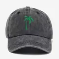 Berretto da baseball grigio scuro lavato con ricamo di palma verde su sfondo semplice - Taglia unica / Nero