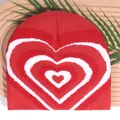 Y2K style red knit beanie featuring a sweet gradient heart jacquard pattern for women - One Size / Red