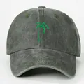 Berretto da baseball in cotone lavato grigio scuro con ricamo di palma verde - Taglia unica / Verde Scuro