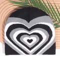 Y2K knit beanie featuring a black and grey gradient heart pattern on a soft texture - One Size / Black and White