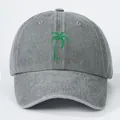 Berretto da baseball in cotone lavato grigio scuro con ricamo a palma verde - Taglia unica / Grigio