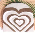 Chic Y2K knit beanie featuring brown gradient heart pattern on cream knitted fabric - One Size / Beige