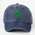 Navy blue cotton baseball cap with green clover embroidery and a vintage washed finish - One Size / Navy Blue
