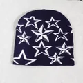 Berretto in maglia Y2K viola scuro con stelle bianche jacquard per uomo e donna casual - Blu navy