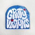 Detailed knit texture of royal blue beanie featuring white GRITY VISONS lettering - One Size / Teal