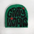 Green knit beanie with black Dirty Visions graffiti letters and red stars streetwear style - One Size / Green