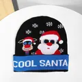 Black Christmas knit beanie featuring Cool Santa pattern and blue folded cuff detail - Black (COOL SANTA)