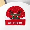Red Christmas knit beanie featuring a reindeer pattern and embroidered OH DEER text - Red (OH DEER)
