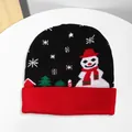 Christmas knit beanie in black and red with snowflake and snowman festive pattern - Black Snowman