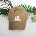 Retro khaki baseball cap with white SHIT SHOW SUPERVISOR embroidery on cotton canvas - Adjustable / Khaki