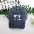 Vintage washed navy baseball cap featuring white NOPE embroidery in a minimalist style - Adjustable / Navy Blue