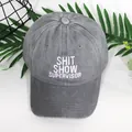 Washed grey cotton baseball cap featuring white Shit Show Supervisor embroidery - Adjustable / Gray