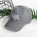 Breathable gray cotton baseball cap featuring white Gigi embroidery with heart detail - Adjustable / Gray