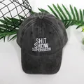 Vintage dark grey washed cotton baseball cap with white Shit Show Supervisor embroidery - Adjustable / Black