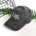 Dark gray washed cotton baseball cap with white Gigi embroidery and heart detail - Adjustable / Black