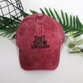 Washed burgundy cotton baseball cap featuring black SHIT SHOW SUPERVISOR embroidery - Adjustable / Burgundy