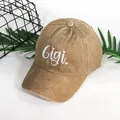 Khaki breathable cotton baseball cap with white Gigi embroidery and adjustable fit - Adjustable / Khaki