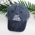 Vintage washed navy cotton baseball cap with white Shit Show Supervisor embroidery - Adjustable / Navy Blue